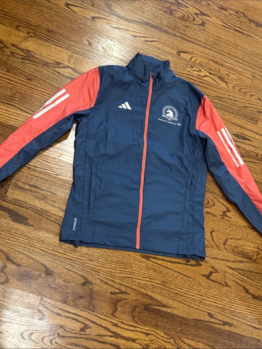 adidas Navy and Coral Performance Windbreaker Jacket 2024 Boston Marathon SZ:XS